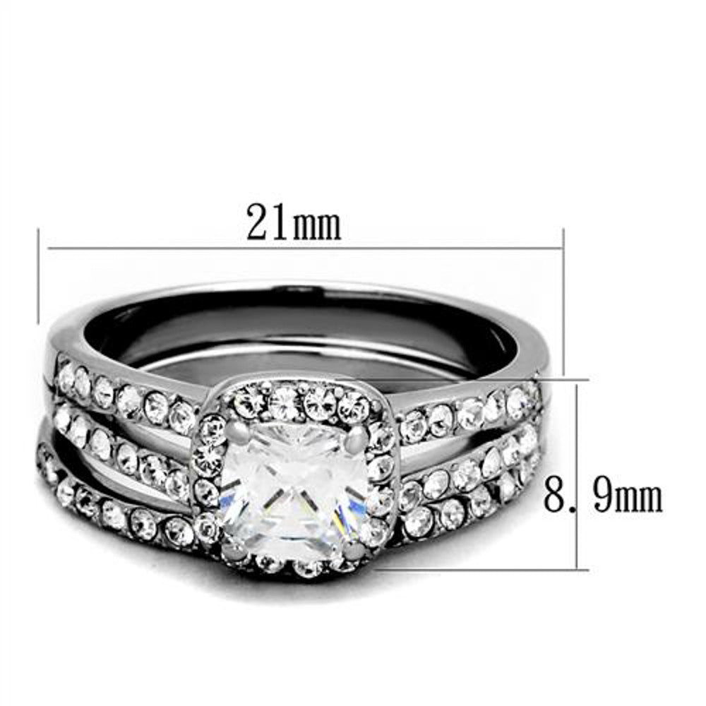 ARTK2180 Stainless Steel 1.8 Ct Halo Princess Cut CZ Wedding Ring Set Women's Size 5-10